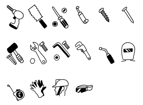 工具　セット　イラスト 工具,diy,セット,電動ドリル,溶接バーナー,溶接マスク,ノコギリ,ドライバー,手袋,ヘルメットのイラスト素材