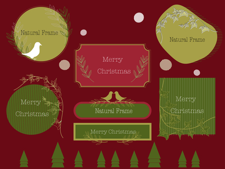 クリスマスナチュラルフレーム クリスマス,オリーブ,アイビー,ナチュラル,ストライプ,鳥,シンプル,植物,フリー素材,無料のイラスト素材