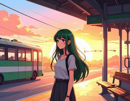 バスを待つ美少女