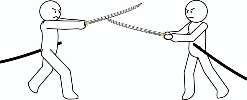 チャンバラ　　 チャンバラ,刀,抜く,構える,勝負,時代劇,侍,デフォルメ,人物のイラスト素材