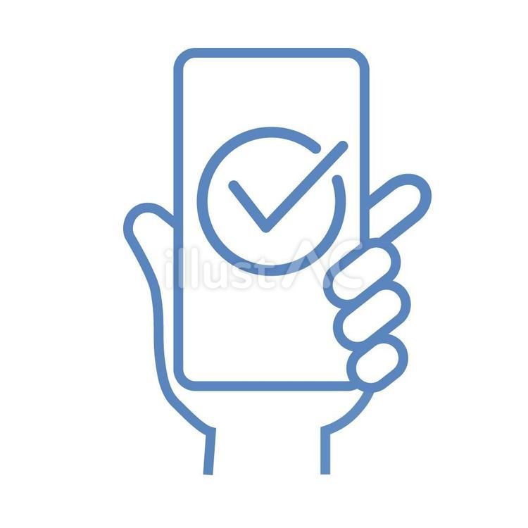 スマホで完了 スマートフォン,チェックマーク,承認のイラスト素材