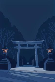 冷たい神社 冷たい神社 神社,鳥居,日本,和風,灯篭,寒い,冷たい,寒色,暗い,青のイラスト素材