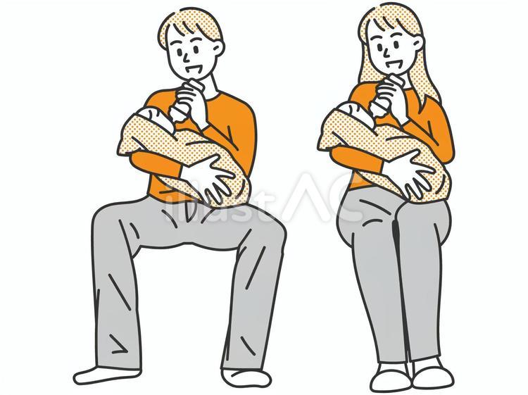 ミルクをあげる男女のセット ミルク,夫婦,育休のイラスト素材