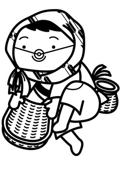 どじょうすくい-1c どじょうすくい,安来節,踊り,島根,ほっかむり,ざる,カゴ,びく,はっぴ,手ぬぐいのイラスト素材