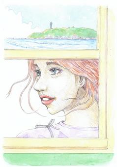 Illustration, эносима, женщина, enoden, 