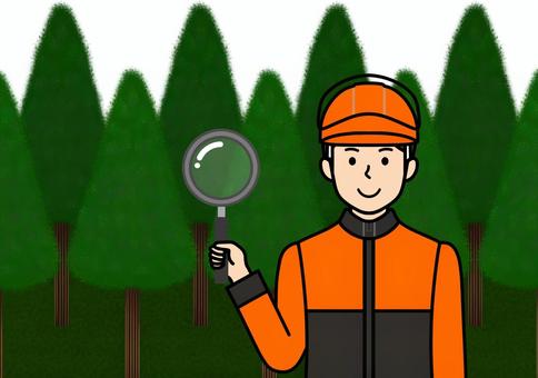 森・木々の保全をする林業の作業員の男性 森・木々の保全をする林業の作業員の男性 森,木,作業員,虫眼鏡,森林,保全,林業,ヘルメット,作業服,作業着のイラスト素材
