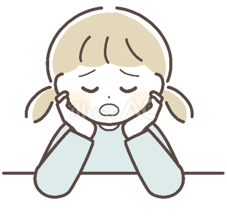 ため息をつく疲れた顔の少女 疲れ,悩む,ため息のイラスト素材