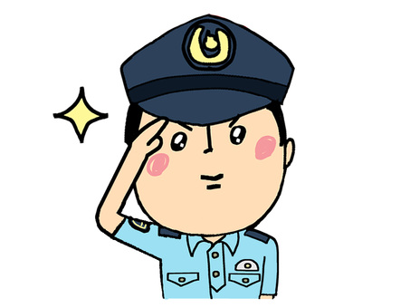 半袖姿の警察官 半袖,警察官,敬礼,ポーズ,挨拶,瞳,pop調,手描き,挿絵,ワンポイントのイラスト素材