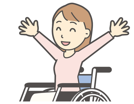  ロングヘア女性-295-バスト 車いす,女性,女の子,人物,かわいい,障害者,車椅子,座る,わーい,喜ぶのイラスト素材