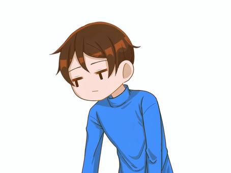 ダルそうな男性２ 男性,表情,素材,手描き,手書き,白フチ,白バック,挿絵,ワンポイント,上半身のイラスト素材