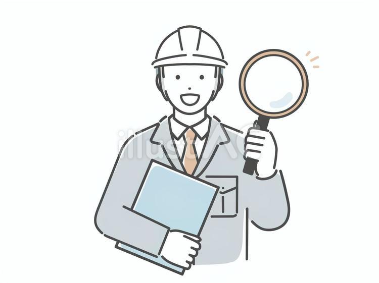 虫眼鏡を持つ作業服の男性 男性,人物,若いのイラスト素材