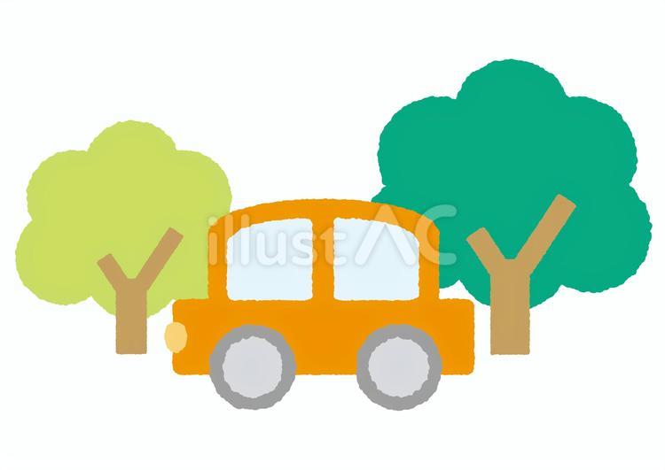 車と木の風景（オレンジ） 車,オレンジ,橙のイラスト素材