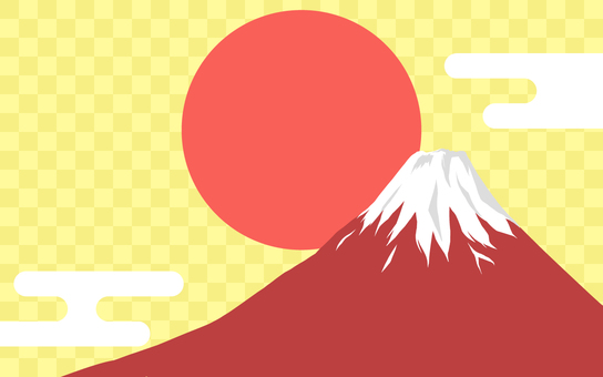 正月背景イラスト赤富士 富士山,赤富士,日の出,日の丸,格子柄,格子,和柄,和風,背景,壁紙のイラスト素材