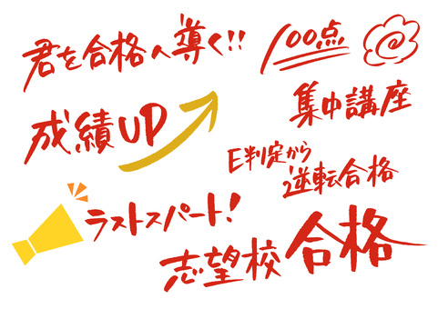 受験広告チラシに使える合格の手書き文字 受験,文字,手書き,塾,合格,志望校,講座,逆転,成績,花丸のイラスト素材
