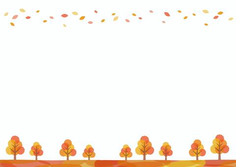 葉っぱと木の秋の風景 秋,水彩,背景,フレーム,葉っぱ,木,テクスチャ,葉,紅葉,枠のイラスト素材