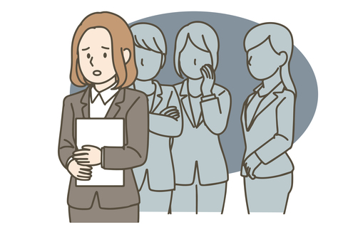 職場で噂を立てられる女性社員 ビジネスマン,人物,キャリアウーマン,職業,新入社員,ol,女性,スーツ,噂,陰口のイラスト素材