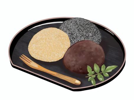 おはぎB3 おはぎ,小豆,粒あん,きな粉,胡麻,甘い,ご飯,餅米,ぼたもち,あんころ餅のイラスト素材