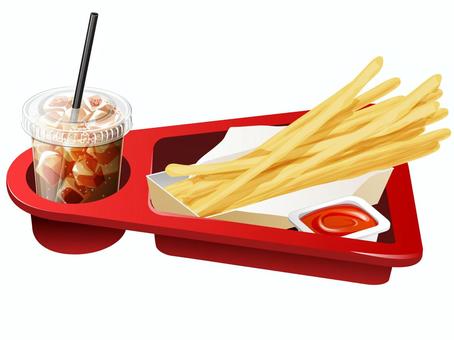 映画館のロングポテトとコーラ ロングポテト,フライドポテト,コーラ,映画館,トレイ,料理,食べ物,飲み物,カップ,ストローのイラスト素材