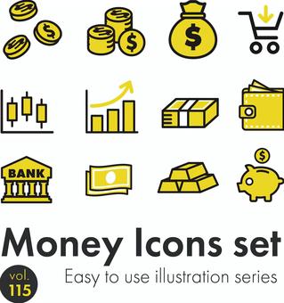シリーズ115　お金アイコンセット アイコン,お金,紙幣,金塊,貯金箱,グラフ,銀行,株,札束,コインのイラスト素材