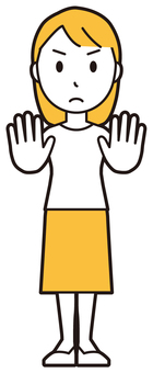  ロングヘア女性(黄)-187-全身 ストップ,真剣,女性,女の子,人物,かわいい,一生懸命,考える,止まれ,禁止のイラスト素材