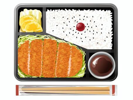 とんかつ弁当2 とんかつ,弁当,昼食,料理,食べ物,ご飯,梅干し,ごま,キャベツ,千切りのイラスト素材