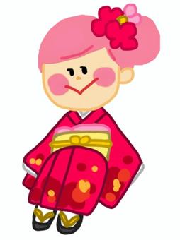 お正月_着物で座る女の子 着物,和服,晴れ着,女の子,子ども,正月,お正月,新春,迎春,年賀状のイラスト素材