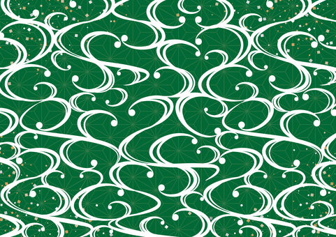 緑色の和風の渦のイメージ背景素材 和風,和柄,曲線,渦,紙吹雪,背景のイラスト素材