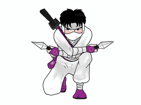 クナイを構えるくノ一 人物,大人,女性,忍者,くノ一,武器,刀,クナイ,全身,手書きのイラスト素材