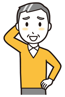 ニット中年男性(黄)-382-バスト  ニット中年男性(黄)-382-バスト 照れる,おじさん,男性,中年,お父さん,パパ,シニア,ミドルエイジ,人物,かわいいのイラスト素材