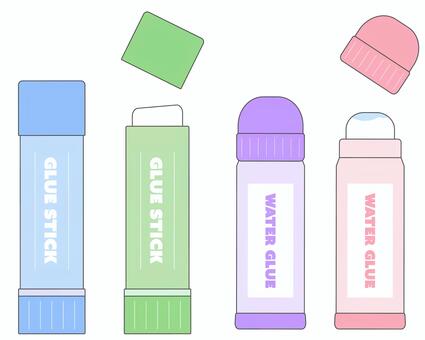 のりセット（線あり） のり,水のり,スティックのり,文房具,カラフル,イラスト,素材,シンプル,セット,ふたのイラスト素材