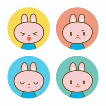 うさぎ表情アイコンセット うさぎ,動物,表情,喜怒哀楽,かわいい,手書き,カラフル,アイコンのイラスト素材