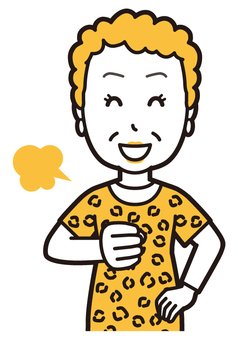  大阪のおばちゃん(黄)-134-バスト 任せて,おばちゃん,大阪,ヒョウ柄,おばはん,中年,女性,関西,派手,おばさんのイラスト素材