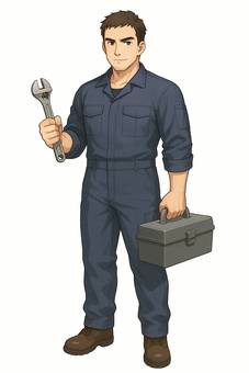 工具を持つ男性エンジニアの立ち絵