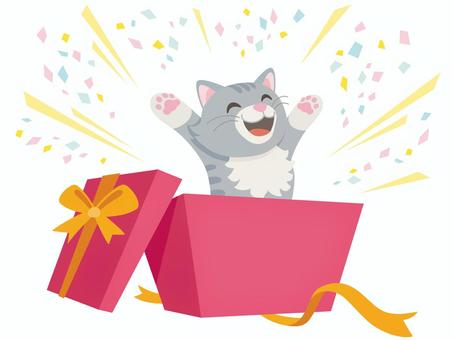 赤い箱から飛び出す猫 猫,箱,紙吹雪,プレゼント,ギフト,バーゲン,セール,サプライズ,ショッピング,リボンのイラスト素材