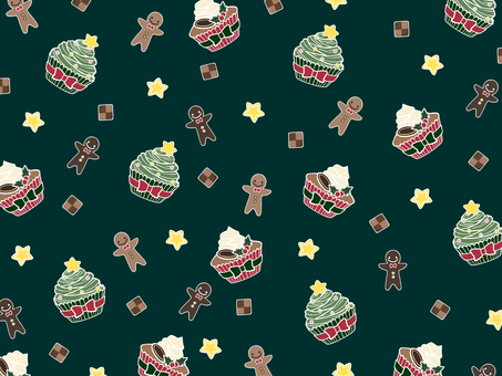 クリスマス カップケーキ（緑）背景 クリスマス,カップケーキ,冬,星,お菓子,かわいい,クッキー,ジンジャーブレットマン,人型,リボンのイラスト素材