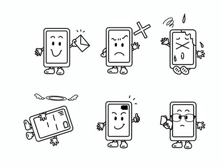 スマホの擬人化　スマホイラスト スマホ,スマートフォン,手描きイラスト,イラスト集,メール,禁止,充電切れ,充電済,ゆるキャラのイラスト素材