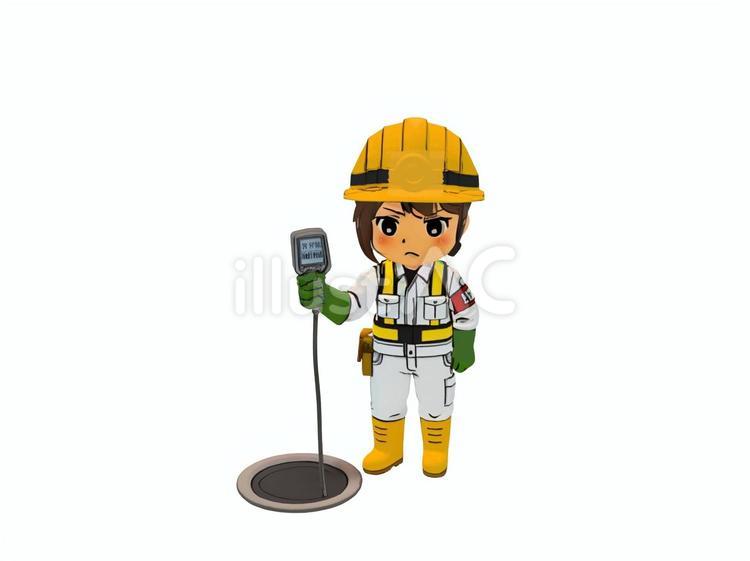 建設土木工事現場で酸素濃度計確認の作業員 タンク,トンネル,酸素濃度計のイラスト素材