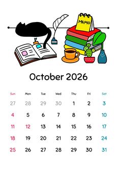 Illustration, calendar, 2026, october, 