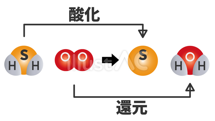 硫化水素と酸素の酸化・還元 硫化水素,酸化,還元のイラスト素材