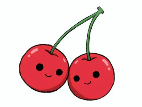 双子のさくらんぼ さくらんぼ,果物,双子,食べ物,仲良しのイラスト素材