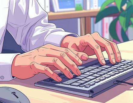 キーボードを打つ指先