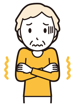  ロンTお婆さん(黄)-227-バスト 寒い,お婆さん,高齢者,老人,女性,祖母,人物,かわいい,震える,凍えるのイラスト素材