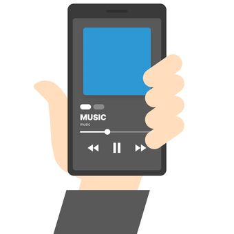 音楽 音楽,インターネット,音楽配信,スマートフォン,ストリーミングサービス,アプリ,スマホ,イラスト,アイコン,シンプルのイラスト素材