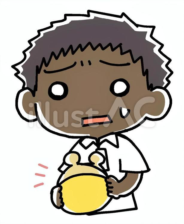 がま口財布を見てあせる褐色男性 がま口財布,褐色,日焼けのイラスト素材