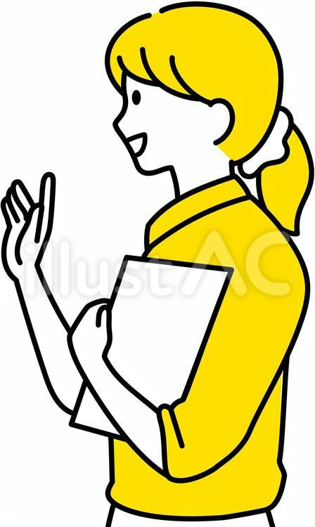 挨拶をする女性　説明する女性　話しかける 女性,笑顔,上半身のイラスト素材