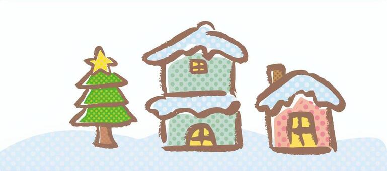 家　イラスト 家,クリスマスツリー,雪,クリスマス,手描き,イラストのイラスト素材