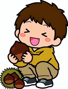 黄色の栗拾いの男子です。 栗,果物,シンプル,拾う,食べ物,人物,農業,農家,収穫,青果のイラスト素材