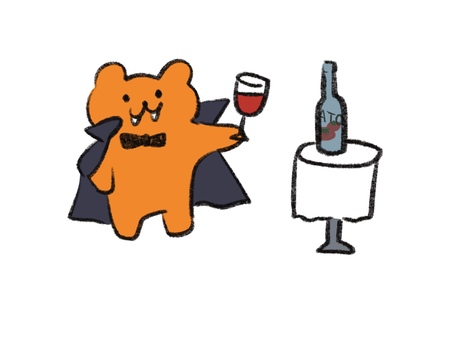 ドラキュラなくまさん くま,ドラキュラ,マント,テーブル,グラス,かわいいのイラスト素材