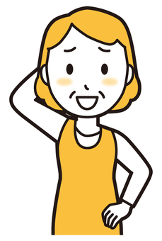  エプロンおばちゃん(黄)-158-バスト 照れる,おばちゃん,エプロン,お母さん,ママ,中年,おばさん,主婦,人物,かわいいのイラスト素材