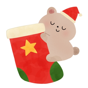 クリスマス靴下とくま クリスマス,靴下,くま,動物,サンタ,帽子,絵本,可愛い,ゆるい,手描きのイラスト素材